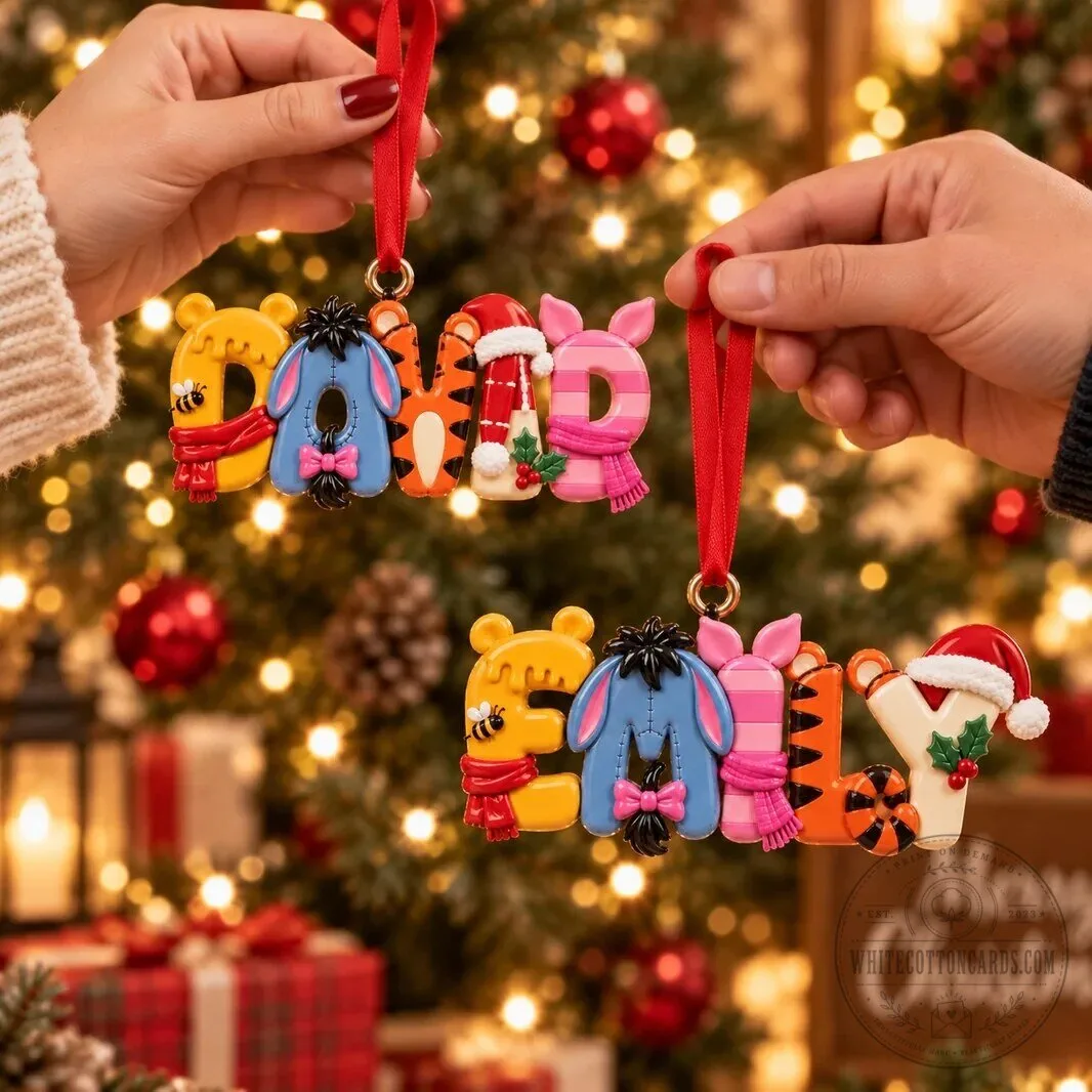 Personalized Christmas Tree Ornament Featuring Winnie the Pooh and Friends