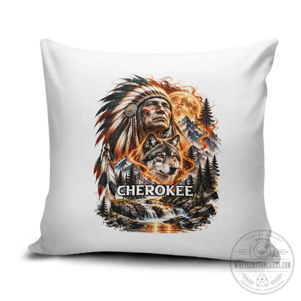 Cherokee Wolf Native American Chief Fiery Moon Landscape Pillow Case