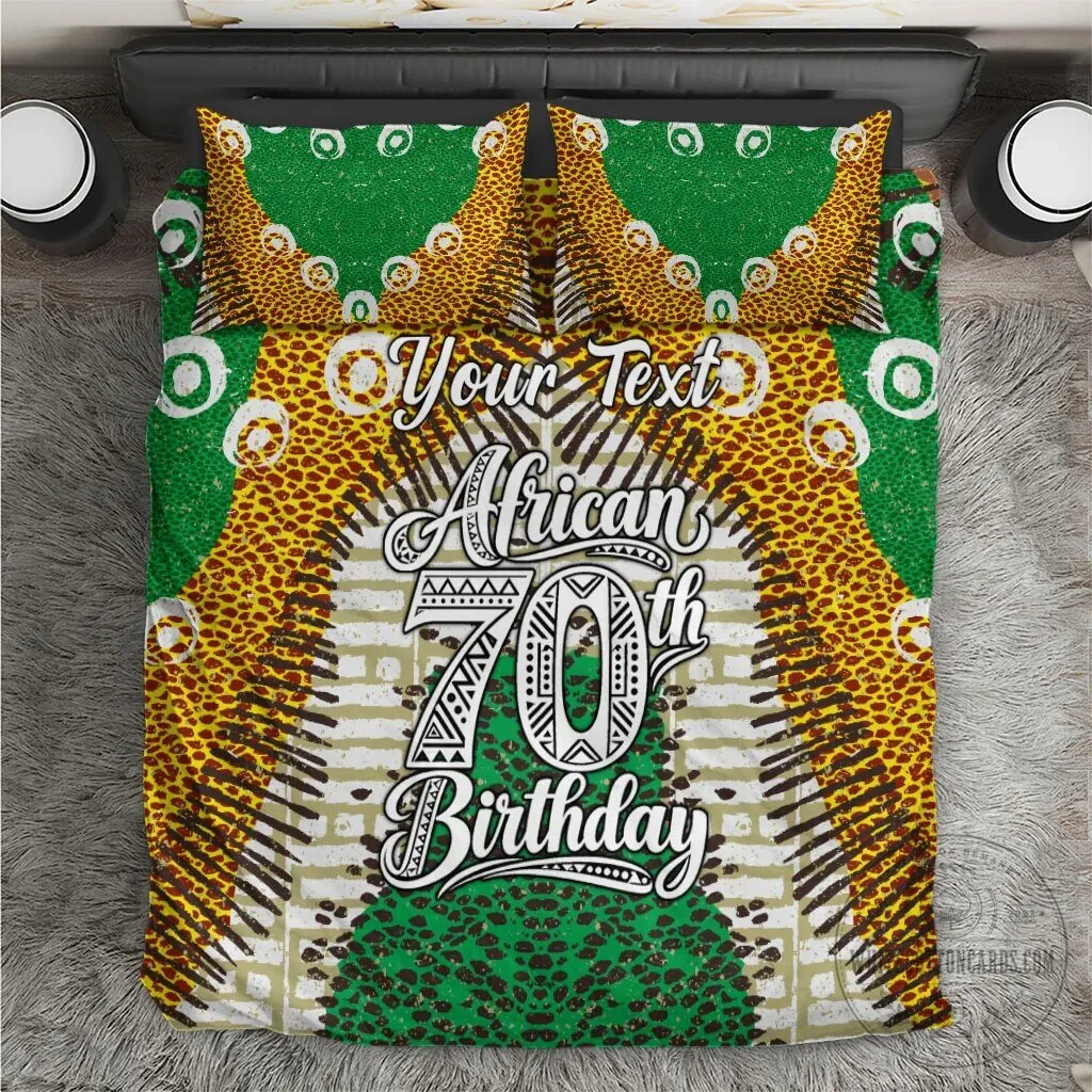 Personalized African 70th Birthday Tribal Animal Print Heritage Pattern Bedding Set