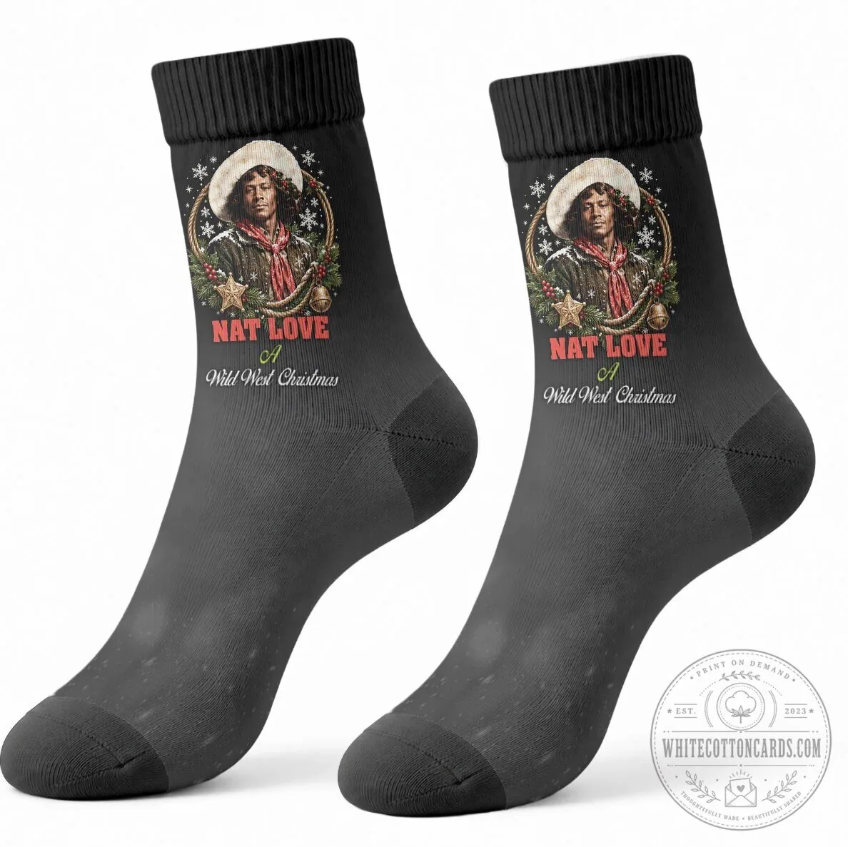 Nat Love Wild West Christmas African American Cowboy Holiday Portrait Socks 10 Nat Love Wild West Christmas African American Cowboy Holiday Portrait Socks