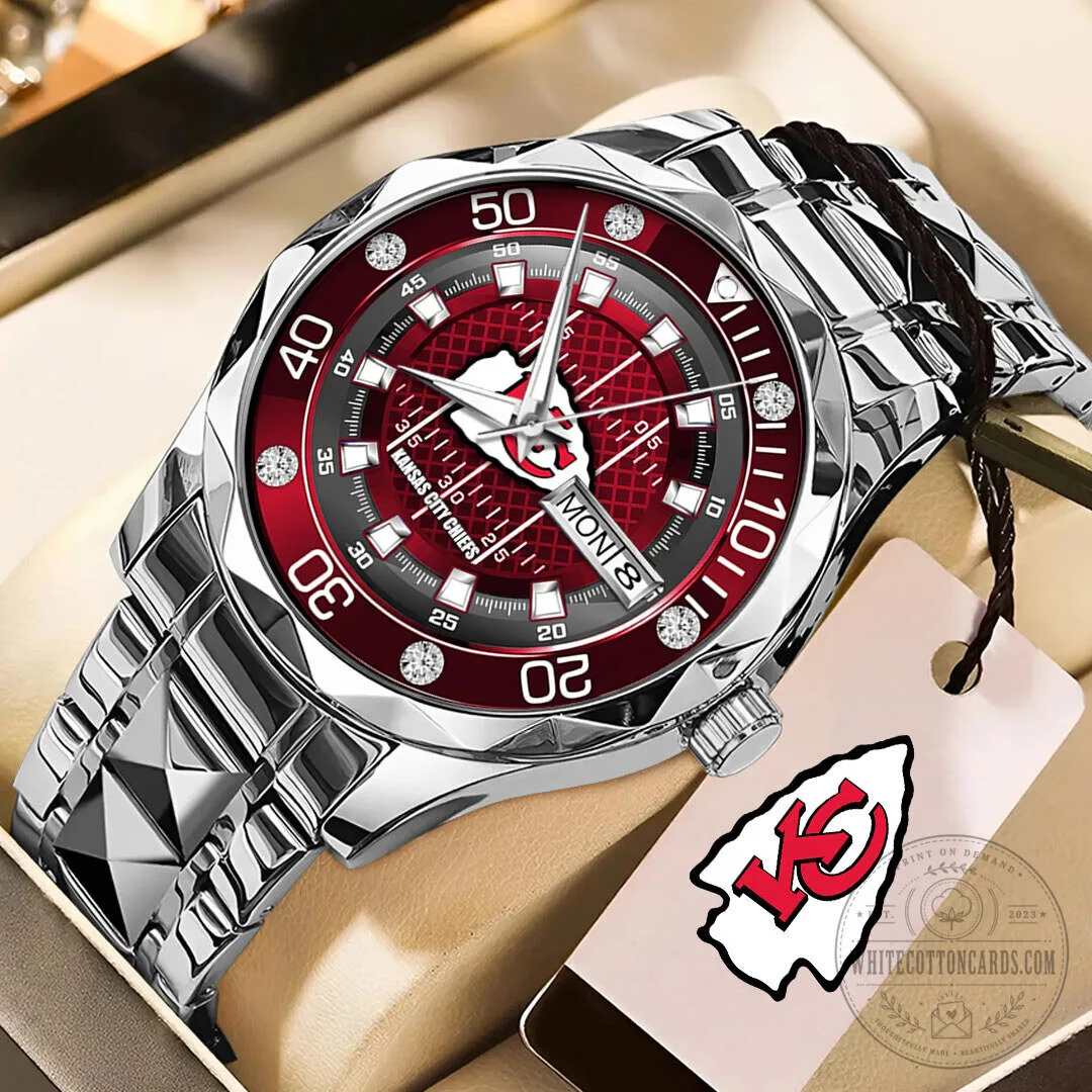 Kansas City Chiefs Stainless Steel Quartz Watch with Red Dial