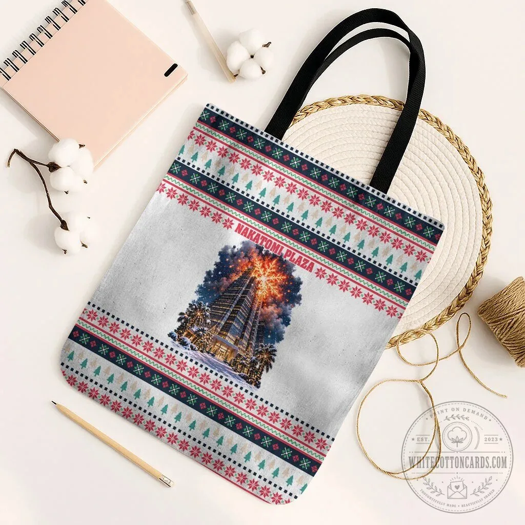 Nakatomi Plaza Christmas Explosion Ugly Sweater Pattern Tote Bag