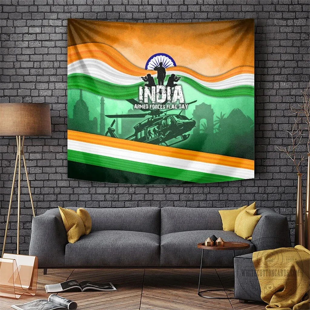 India Armed Forces Flag Day Patriotic Indian Military Wall Hanging Tapestry