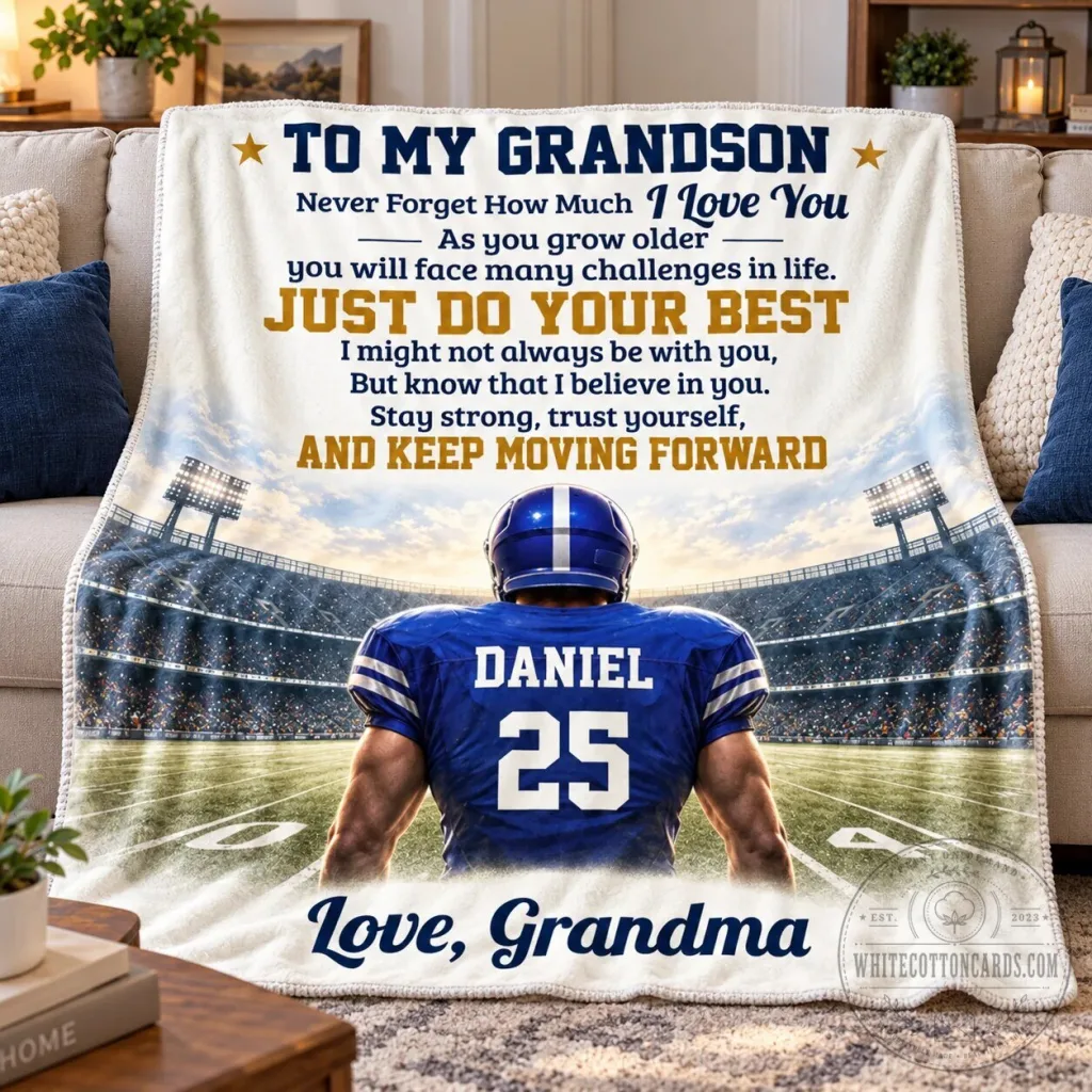 Personalized Grandson Football Player Stadium Inspirational Message Blanket Personalized Grandson Football Player Stadium Inspirational Message Blanket