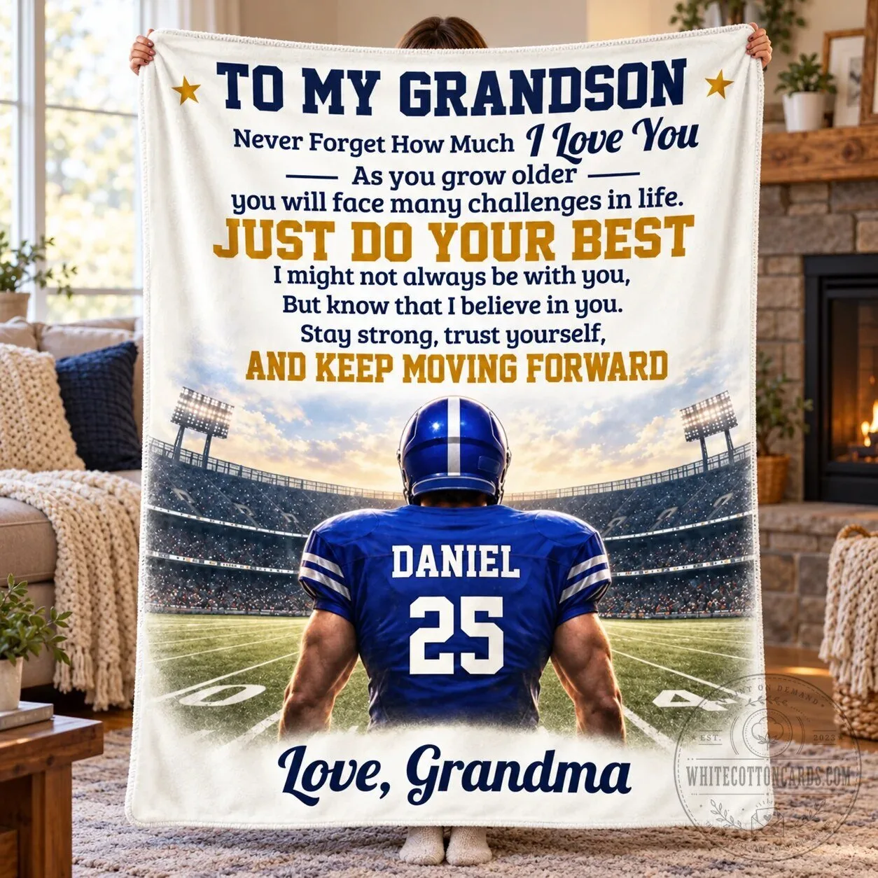 Personalized Grandson Football Player Stadium Inspirational Message Blanket 8 Personalized Grandson Football Player Stadium Inspirational Message Blanket