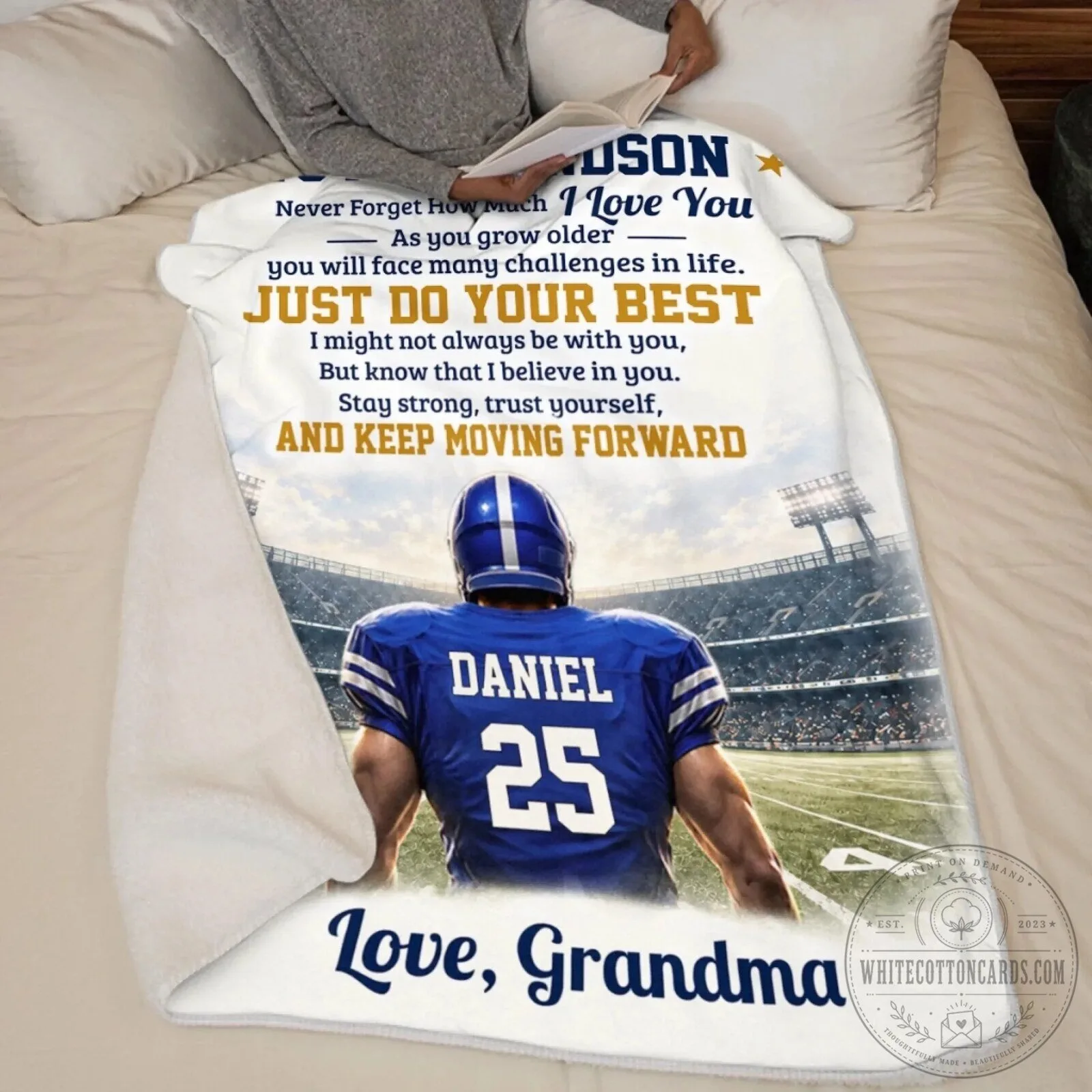 Personalized Grandson Football Player Stadium Inspirational Message Blanket 9 Personalized Grandson Football Player Stadium Inspirational Message Blanket