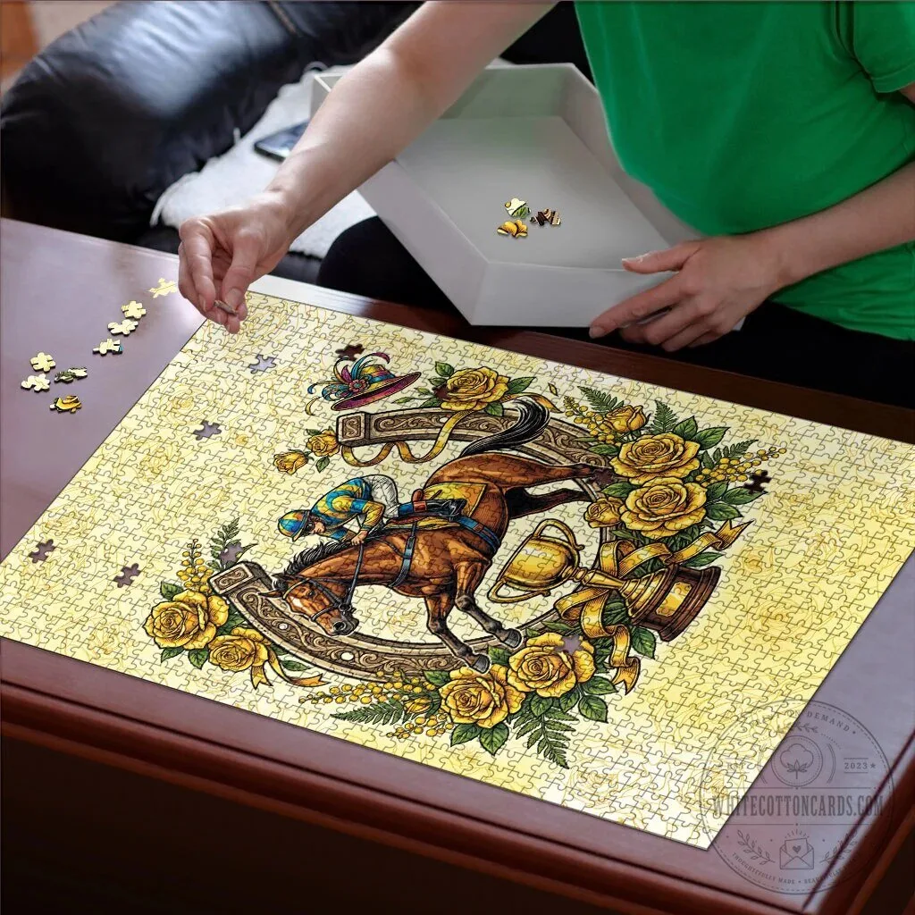 Melbourne Horse Race Jigsaw Puzzle with Yellow Roses and Horseshoe Design 7 Melbourne Horse Race Jigsaw Puzzle with Yellow Roses and Horseshoe Design