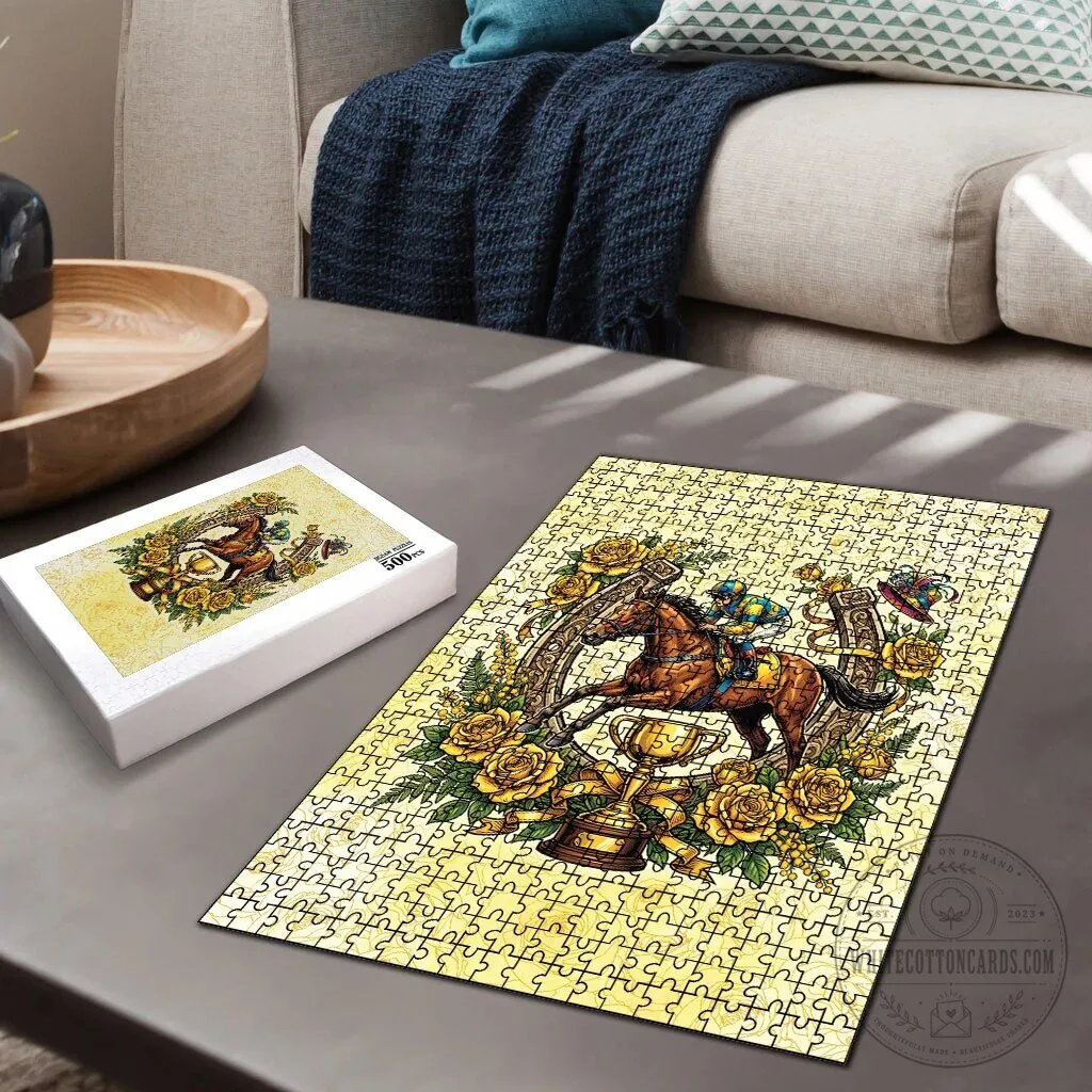 Melbourne Horse Race Jigsaw Puzzle with Yellow Roses and Horseshoe Design 8 Melbourne Horse Race Jigsaw Puzzle with Yellow Roses and Horseshoe Design