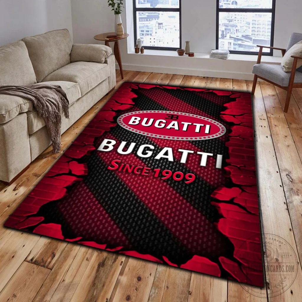 Bugatti Since 1909 Luxury Car Logo Red Brick Pattern Area Rug Bugatti Since 1909 Luxury Car Logo Red Brick Pattern Area Rug