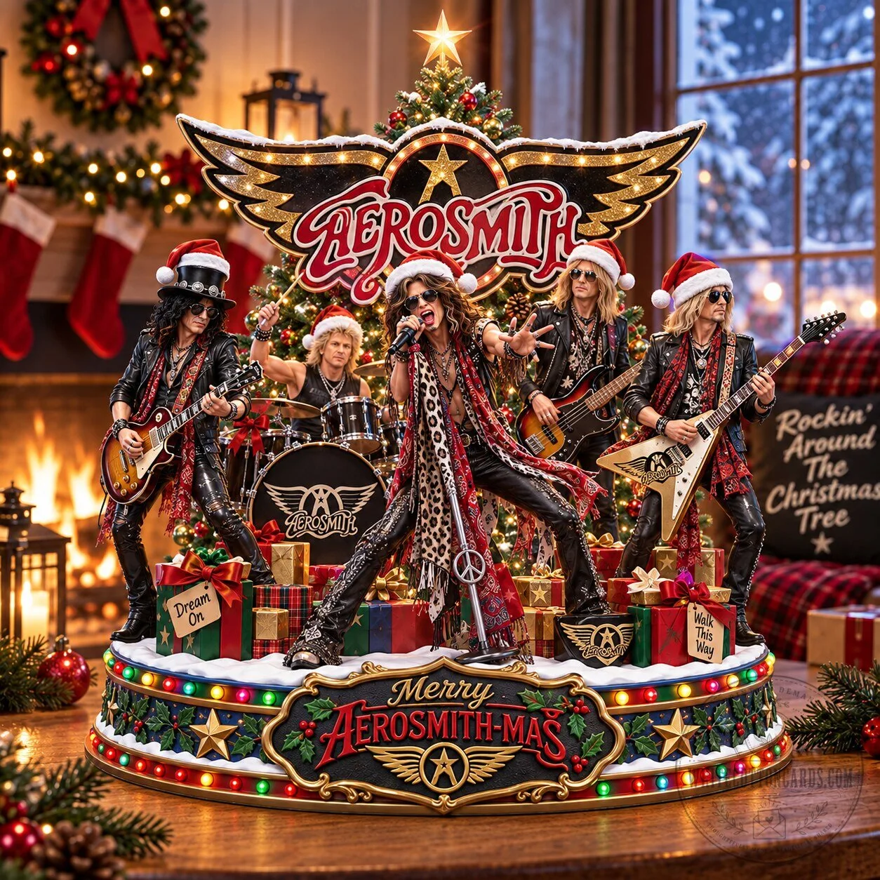 Aerosmith Merry Aerosmith-Mas Christmas Tree Musical Figurine 3 Aerosmith Merry Aerosmith-Mas Christmas Tree Musical Figurine