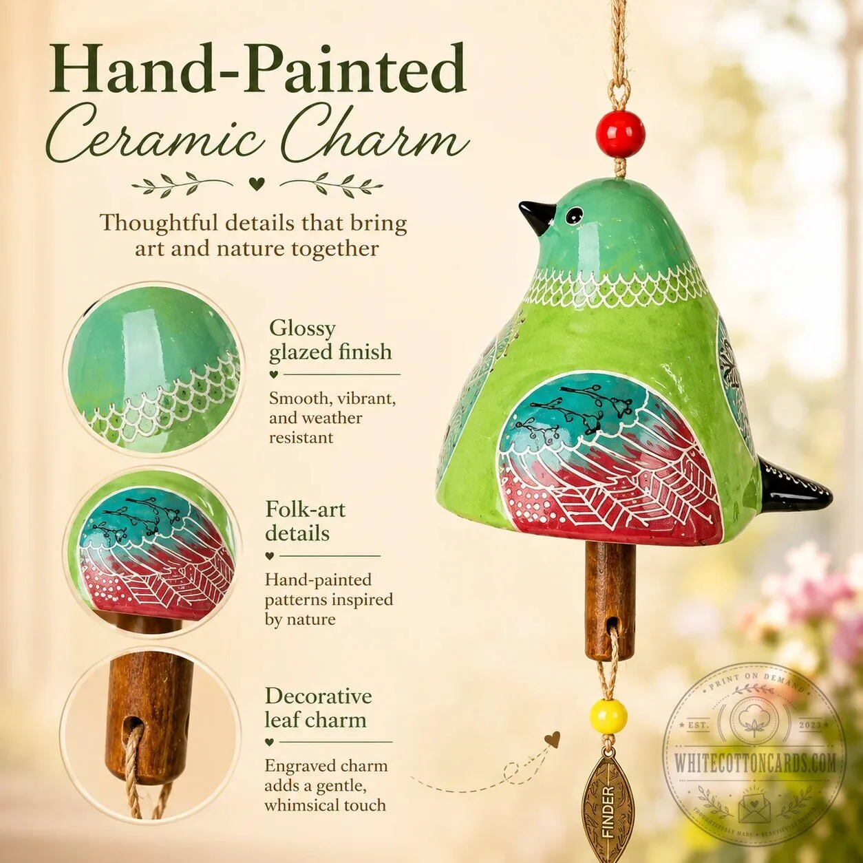 Hand-Painted Ceramic Garden Songbird Wind Chime for Porches and Gardens 22 Hand-Painted Ceramic Garden Songbird Wind Chime for Porches and Gardens
