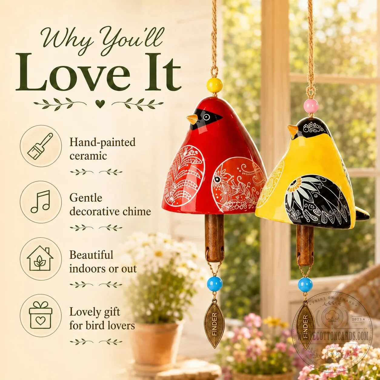 Hand-Painted Ceramic Garden Songbird Wind Chime for Porches and Gardens 23 Hand-Painted Ceramic Garden Songbird Wind Chime for Porches and Gardens