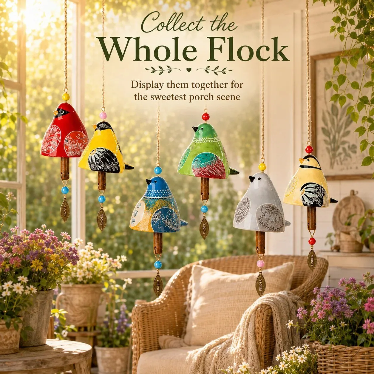Hand-Painted Ceramic Garden Songbird Wind Chime for Porches and Gardens 27 Hand-Painted Ceramic Garden Songbird Wind Chime for Porches and Gardens
