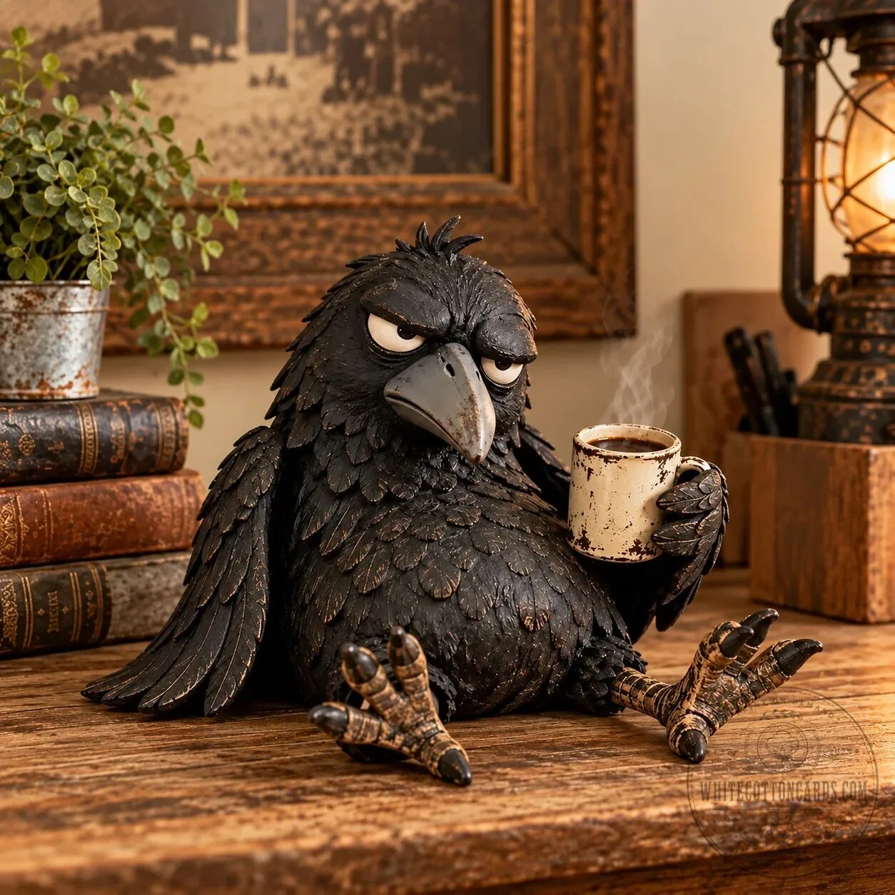 Grumpy Coffee Raven Figurine "Not Yet" Morning Decor Accent Statue 8 Grumpy Coffee Raven Figurine "Not Yet" Morning Decor Accent Statue