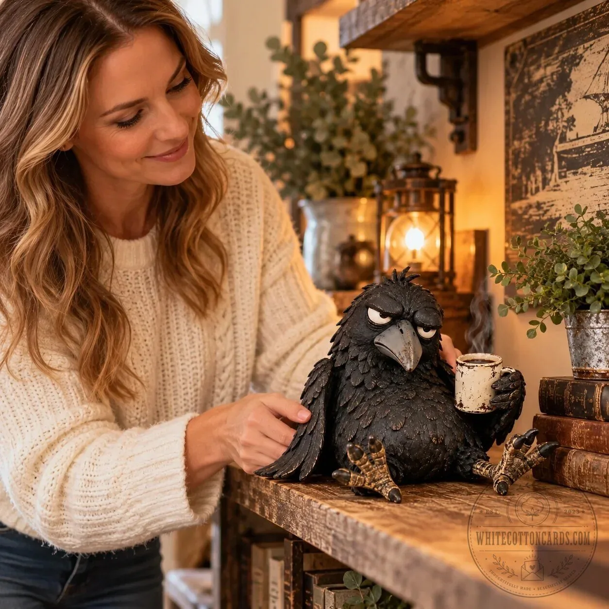 Grumpy Coffee Raven Figurine "Not Yet" Morning Decor Accent Statue 9 Grumpy Coffee Raven Figurine "Not Yet" Morning Decor Accent Statue