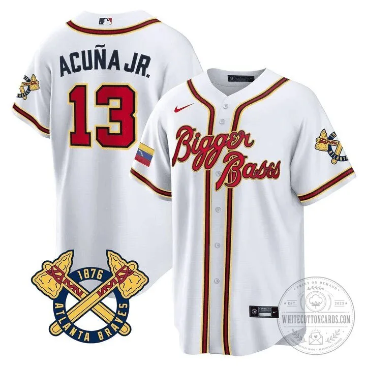Ronald Acuña Jr. Atlanta Braves White Baseball Jersey with Stitched Design 6 Ronald Acuña Jr. Atlanta Braves White Baseball Jersey with Stitched Design