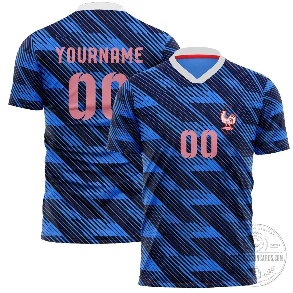 France National Football Team Blue Patterned Soccer Jersey 5 France National Football Team Blue Patterned Soccer Jersey