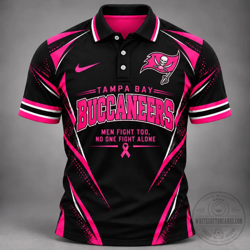Tampa Bay Buccaneers No One Fights Alone Breast Cancer Awareness Polo Shirt Tampa Bay Buccaneers No One Fights Alone Breast Cancer Awareness Polo Shirt