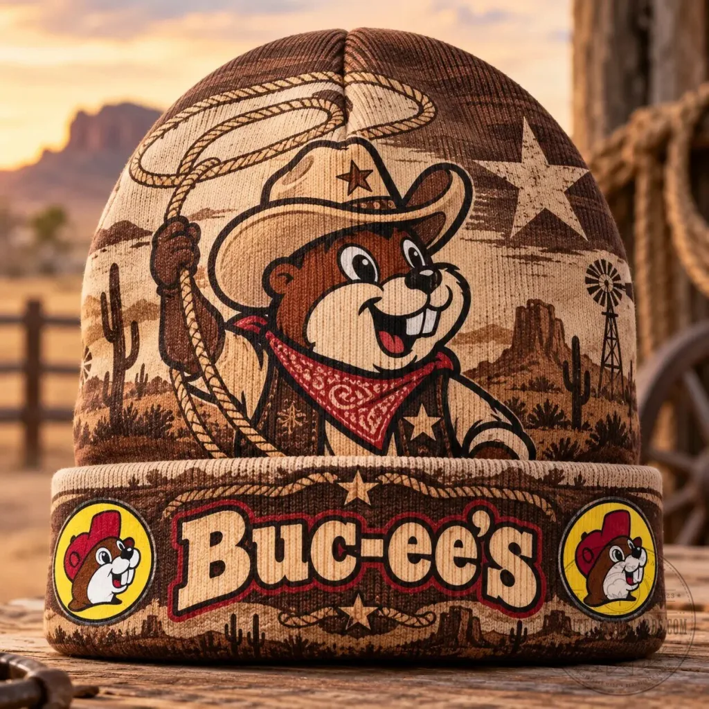 Buc-ee's Cowboy Beaver Lasso Desert Landscape Knit Beanie Cap Hat Buc-ee's Cowboy Beaver Lasso Desert Landscape Knit Beanie Cap Hat