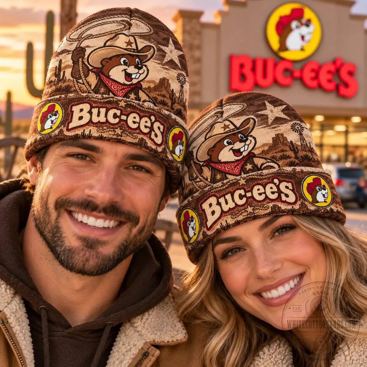 Buc-ee's Cowboy Beaver Lasso Desert Landscape Knit Beanie Cap Hat 5 Buc-ee