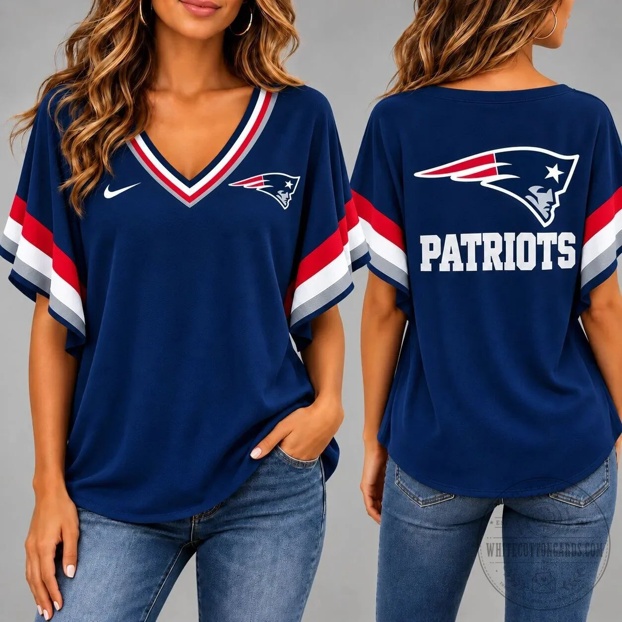 New England Patriots Women's Navy Blue Game Day V-Neck Short Sleeve T-Shirt